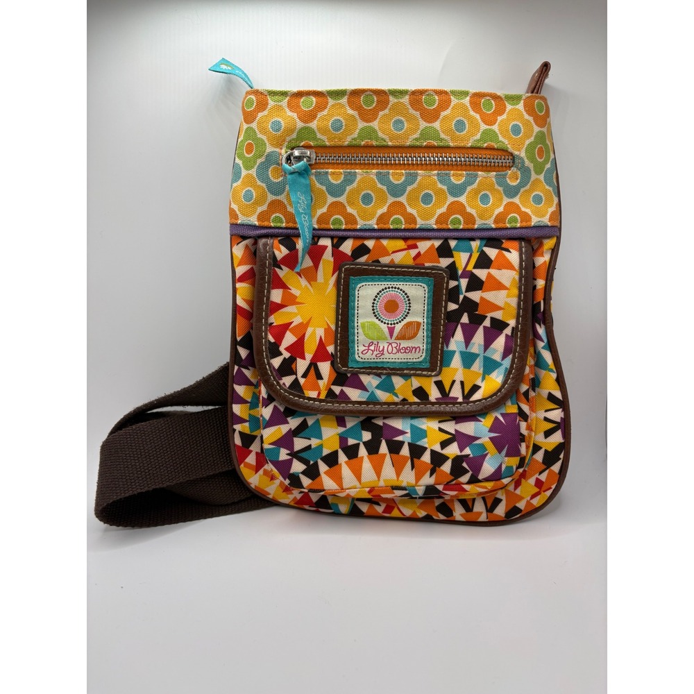 Lily Bloom Multi‎ Color Geometric Floral Canvas Crossbody Messenger Bag Small